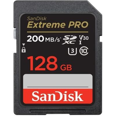 QUMOX Carte Mémoire - SanDisk - Extreme Pro - 128Go - UHS-I - 200Mo/s - Classe 10 U3 V30 Noir - Publicité QUMOX Carte Mémoire - SanDisk - Extreme Pro - 128Go - UHS-I - 200Mo/s - Classe 10 U3 V30 Noir - Publicité