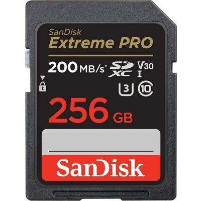 Aura SanDisk Extreme PRO SDXC 256 Go – UHS-I V30 U3. Jusquà 200 Mo/s. 4K UHD. Inclus RescuePRO Deluxe. Noir - Publicité Aura SanDisk Extreme PRO SDXC 256 Go – UHS-I V30 U3. Jusquà 200 Mo/s. 4K UHD. Inclus RescuePRO Deluxe. Noir - Publicité