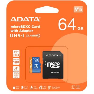 Carte mémoire flash ADATA 64GB Premier Micro SDXC avec adaptateur SD Classe UHS-I 10 avec performance A1 - Publicité Carte mémoire flash ADATA 64GB Premier Micro SDXC avec adaptateur SD Classe UHS-I 10 avec performance A1 - Publicité