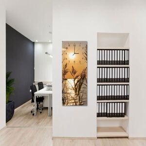 FEEBY Horloge murale roseaux au coucher du soleil (I-14150) 40x118 cm Orange - Publicité FEEBY Horloge murale roseaux au coucher du soleil (I-14150) 40x118 cm Orange - Publicité