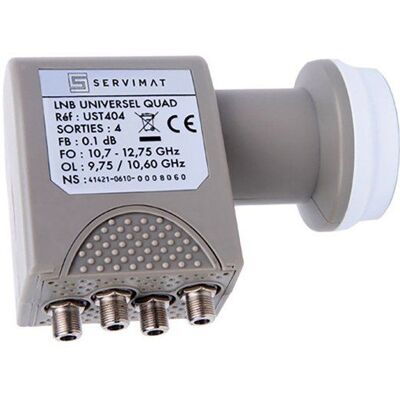 LNB Quad 4 sorties universelles - SEVI - UST 404 - Blanc - Performance optimale - Réception satellite Blanc - Publicité LNB Quad 4 sorties universelles - SEVI - UST 404 - Blanc - Performance optimale - Réception satellite Blanc - Publicité