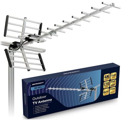 Antenne TV extérieure directionnelle - BERDSEN - Ultra HD 4K - Portée 80 km - Gain 15 dB - Filtre LTE intégré - Publicité Antenne TV extérieure directionnelle - BERDSEN - Ultra HD 4K - Portée 80 km - Gain 15 dB - Filtre LTE intégré - Publicité