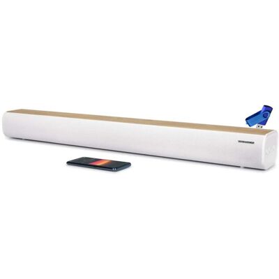 Barre de son THOMSON SB401BT blanche et bois – Bluetooth HDMI ARC USB optique audio TV amélioré clé USB 32 gigas tél - Publicité Barre de son THOMSON SB401BT blanche et bois – Bluetooth HDMI ARC USB optique audio TV amélioré clé USB 32 gigas tél - Publicité