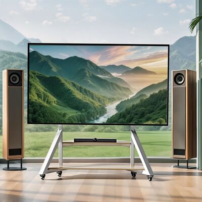 UNHO Support TV sur Pied à Roulettes Meuble TV 2 Etagères Hauteur Réglable 65 à 100 Pouce écran/LCD/LED/Plasma Max VESA 800x600 mm Blanc - Publicité UNHO Support TV sur Pied à Roulettes Meuble TV 2 Etagères Hauteur Réglable 65 à 100 Pouce écran/LCD/LED/Plasma Max VESA 800x600 mm Blanc - Publicité