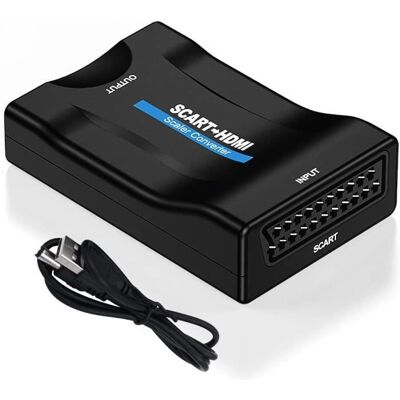 123 Adaptateur SCART vers HDMI - Convertisseur - 720-1080p - Audio Vidéo - Compatible Sky HD Blu Ray DVD Noir - Publicité 123 Adaptateur SCART vers HDMI - Convertisseur - 720-1080p - Audio Vidéo - Compatible Sky HD Blu Ray DVD Noir - Publicité