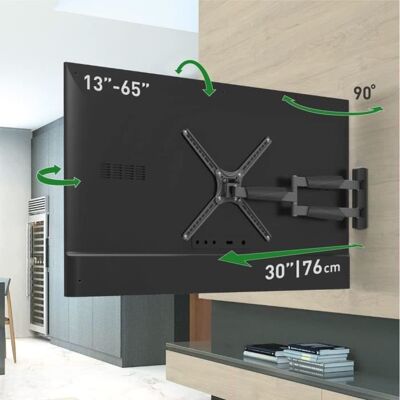 Support TV Mural - BARKAN - 13-65 Pouces - Inclinable - Poids Max. 36Kg - Extra Extensible Noir - Publicité Support TV Mural - BARKAN - 13-65 Pouces - Inclinable - Poids Max. 36Kg - Extra Extensible Noir - Publicité
