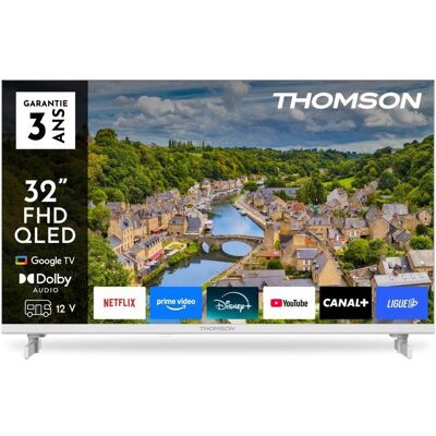 Thomson 32FQG3S15CW - TV QLED 32 (80 cm) - Full HD 1920x1080 - Adaptateur 12V - Google TV - 3xHDMI 1.4 - WiFi Blanc - Publicité Thomson 32FQG3S15CW - TV QLED 32 (80 cm) - Full HD 1920x1080 - Adaptateur 12V - Google TV - 3xHDMI 1.4 - WiFi Blanc - Publicité