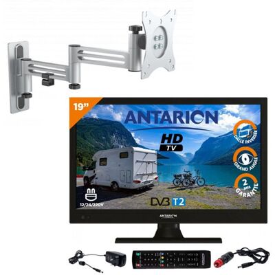 Pack ANTARION TV LED 18.5 47cm Téléviseur HD 12V + Support TV Double bras Noir - Publicité Pack ANTARION TV LED 18.5 47cm Téléviseur HD 12V + Support TV Double bras Noir - Publicité