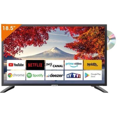 ANTARION Smart TV 185 (47 cm) Android 14 Connecté WiFi + Bluetooth + DVD - 12V/24V/220V - Camping Car Poids Lourd Caravane Cuisine Noir - Publicité ANTARION Smart TV 185 (47 cm) Android 14 Connecté WiFi + Bluetooth + DVD - 12V/24V/220V - Camping Car Poids Lourd Caravane Cuisine Noir - Publicité