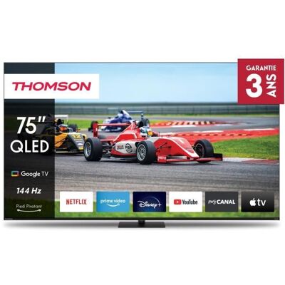 Thomson 75QG7C14 - TV QLED 75 (189 cm) - 4K UHD 3840x2160 - 144 Hz - Dolby Vision/Atmos - Google TV - 2xHDMI 2.1 + 2xHDMI 2.0 Noir - Publicité Thomson 75QG7C14 - TV QLED 75 (189 cm) - 4K UHD 3840x2160 - 144 Hz - Dolby Vision/Atmos - Google TV - 2xHDMI 2.1 + 2xHDMI 2.0 Noir - Publicité