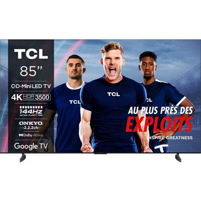 TCL 85C89B - TV QLED MiniLED 85 (215 cm) - 4K UHD 3840x2160 - 144 Hz - Dolby Vison IQ - Google TV - 4xHDMI 2.1 - WiFi Gris - Publicité TCL 85C89B - TV QLED MiniLED 85 (215 cm) - 4K UHD 3840x2160 - 144 Hz - Dolby Vison IQ - Google TV - 4xHDMI 2.1 - WiFi Gris - Publicité