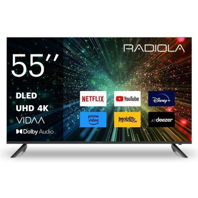 RADIOLA - RA55A2 - TV LED 4K UHD 55(139cm) - Smart TV Vidaa - Bluetooth - Netflix Prime Video Disney+ - HDMIx3 USB Dolby Audio Noir - Publicité RADIOLA - RA55A2 - TV LED 4K UHD 55(139cm) - Smart TV Vidaa - Bluetooth - Netflix Prime Video Disney+ - HDMIx3 USB Dolby Audio Noir - Publicité