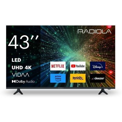 RADIOLA - RA43A2 - TV LED 4K UHD 43(108cm) - Smart TV Vidaa - Bluetooth - Netflix Prime Video Disney+ - HDMIx3 USB Dolby Audio Noir - Publicité RADIOLA - RA43A2 - TV LED 4K UHD 43(108cm) - Smart TV Vidaa - Bluetooth - Netflix Prime Video Disney+ - HDMIx3 USB Dolby Audio Noir - Publicité