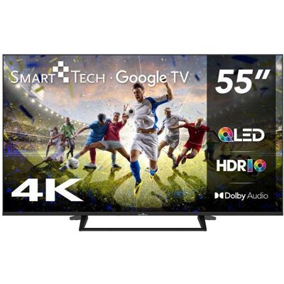 Smart Tech TV QLED 4K UHD 55 (139 cm) 55QG06K Google TV- 3xHDMI - 2xUSB - HDR10 - MEMC - Dolby Digital Plus Noir - Publicité Smart Tech TV QLED 4K UHD 55 (139 cm) 55QG06K Google TV- 3xHDMI - 2xUSB - HDR10 - MEMC - Dolby Digital Plus Noir - Publicité