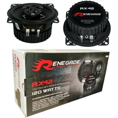2 haut-parleurs coaxiaux 2 voies RENEGADE RX42 4 1000 cm 100 mm 60 watt rms 120 watt max impedance 4 ohms 92 db voiture la paire Noir - Publicité 2 haut-parleurs coaxiaux 2 voies RENEGADE RX42 4 1000 cm 100 mm 60 watt rms 120 watt max impedance 4 ohms 92 db voiture la paire Noir - Publicité