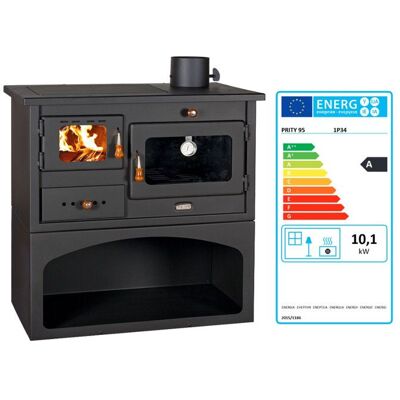 Poele a bois PRITY 1P34 10 kW avec four - rendement 771 % classe A - sortie fumees droite Noir - Publicité Poele a bois PRITY 1P34 10 kW avec four - rendement 771 % classe A - sortie fumees droite Noir - Publicité