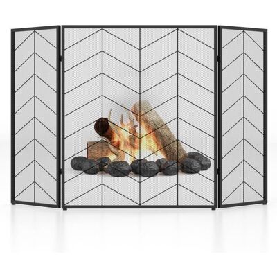 COSTWAY Pare - Feu avec 3 Volets Pliable pour Cheminée - Poêle Long. 132 cm - Haut.79 cm Ecran de Cheminée en Métal Noir Noir - Publicité COSTWAY Pare - Feu avec 3 Volets Pliable pour Cheminée - Poêle Long. 132 cm - Haut.79 cm Ecran de Cheminée en Métal Noir Noir - Publicité