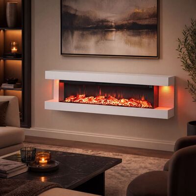 60 Cheminée Électrique Murale 3 Côtés 750/1500W COSTWAY-APP Télécommande-Effet Flamme Bandeau LED Crépitement-Meuble Inclus-Blanc - Publicité 60 Cheminée Électrique Murale 3 Côtés 750/1500W COSTWAY-APP Télécommande-Effet Flamme Bandeau LED Crépitement-Meuble Inclus-Blanc - Publicité