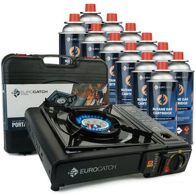 Eurocatch Cuisinière à gaz - Incl 12 cartouches de gaz - Poêle à gaz Noir - Publicité Eurocatch Cuisinière à gaz - Incl 12 cartouches de gaz - Poêle à gaz Noir - Publicité
