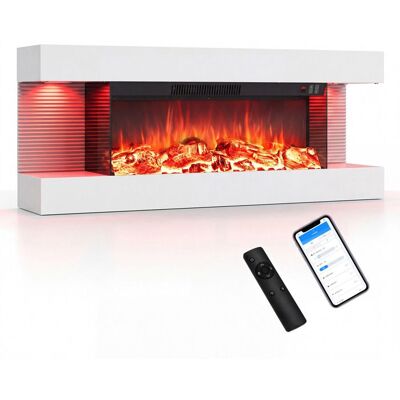40 Cheminée Électrique Murale 3 Côtés 750/1500W COSTWAY-APP Télécommande-Effet Flamme Bandeau LED Crépitement-Meuble Inclus-Blanc - Publicité 40 Cheminée Électrique Murale 3 Côtés 750/1500W COSTWAY-APP Télécommande-Effet Flamme Bandeau LED Crépitement-Meuble Inclus-Blanc - Publicité