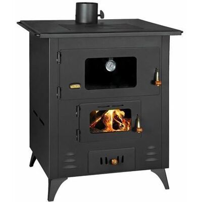 Poêle à bois en fonte avec four et plaques de cuisson Prity FR 14 KW Noir - Publicité Poêle à bois en fonte avec four et plaques de cuisson Prity FR 14 KW Noir - Publicité