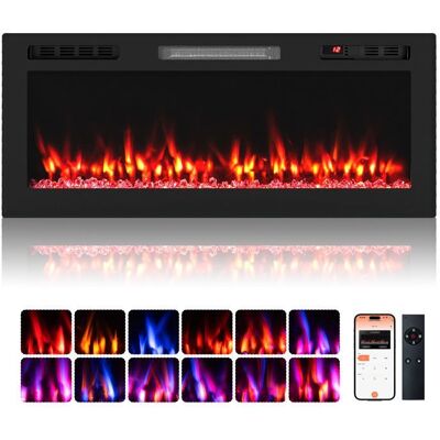 Cheminée Électrique Mural/Encastré Contrôle Vocal/APP/Télécommande COSTWAY-750W/1500W-12 Couleurs Flamme et Braises-Minuterie 12H Noir - Publicité Cheminée Électrique Mural/Encastré Contrôle Vocal/APP/Télécommande COSTWAY-750W/1500W-12 Couleurs Flamme et Braises-Minuterie 12H Noir - Publicité
