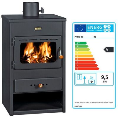 Poele a bois PRITY K1 95 kW acier - classe A - rendement 778 % - compact Noir - Publicité Poele a bois PRITY K1 95 kW acier - classe A - rendement 778 % - compact Noir - Publicité