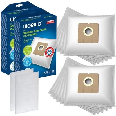 WORWO Sacs daspirateur pour Lervia KH 1400 DIRT DEVIL CLATRONIC MOULINEX SENCOR SVC- 2x 6 pièces synthétique - remplacement - Publicité WORWO Sacs daspirateur pour Lervia KH 1400 DIRT DEVIL CLATRONIC MOULINEX SENCOR SVC- 2x 6 pièces synthétique - remplacement - Publicité