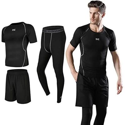 Ensemble Compression Tenue Sport Homme Fitness Vetement Running Shirt Legging Collant Running Jogging Cyclisme 3 Pieces Noir XL Noir - Publicité Ensemble Compression Tenue Sport Homme Fitness Vetement Running Shirt Legging Collant Running Jogging Cyclisme 3 Pieces Noir XL Noir - Publicité
