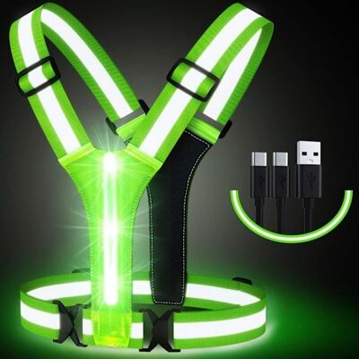 ®RisingFF Gilet réfléchissant LED rechargeable par USB taille/épaule réglables - Vert 2pc Vert - Publicité ®RisingFF Gilet réfléchissant LED rechargeable par USB taille/épaule réglables - Vert 2pc Vert - Publicité