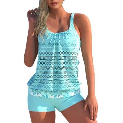 INSFITY Maillot de Bain 2 Pièces Femme Tankini Imprimé sans Manches Débardeur et Short - Bleu Bleu - Publicité INSFITY Maillot de Bain 2 Pièces Femme Tankini Imprimé sans Manches Débardeur et Short - Bleu Bleu - Publicité