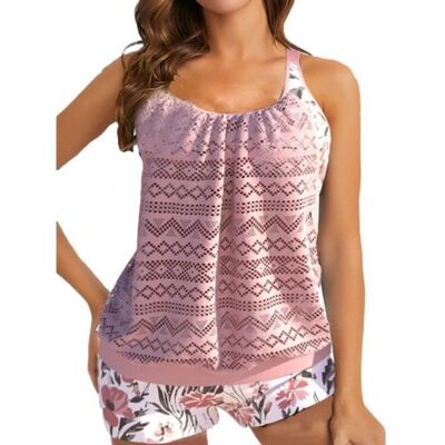 INSFITY Maillot de Bain 2 Pièces Femme Tankini Imprimé sans Manches Débardeur et Short - Rose Rose - Publicité INSFITY Maillot de Bain 2 Pièces Femme Tankini Imprimé sans Manches Débardeur et Short - Rose Rose - Publicité