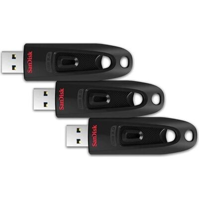 QUMOX 3PCS SanDisk 64 Go Ultra Clé USB 3.0 jusquà 130 Mo/s Noir - (paquet de trois ) Noir - Publicité QUMOX 3PCS SanDisk 64 Go Ultra Clé USB 3.0 jusquà 130 Mo/s Noir - (paquet de trois ) Noir - Publicité