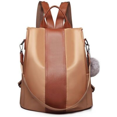 Sac à Dos - MISS LULU - Grande Capacité - Antivol (fermeture arrière) - Nylon & Cuir PU - Bandoulière amovible Marron - Publicité Sac à Dos - MISS LULU - Grande Capacité - Antivol (fermeture arrière) - Nylon & Cuir PU - Bandoulière amovible Marron - Publicité