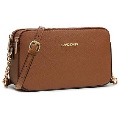 David Jones - Petit Sac Bandoulière Femme - Besace Chaînes Porté Epaule Cuir PU 3 Compartiments - Sacoche Multipoche - Marron Cognac Marron - Publicité David Jones - Petit Sac Bandoulière Femme - Besace Chaînes Porté Epaule Cuir PU 3 Compartiments - Sacoche Multipoche - Marron Cognac Marron - Publicité