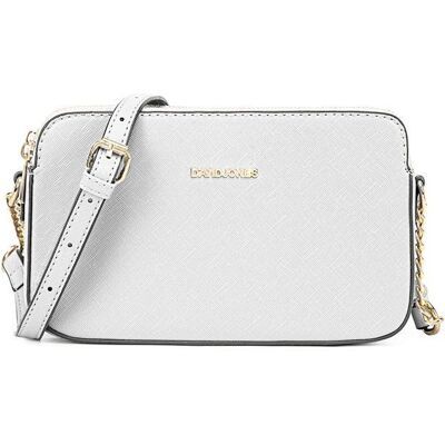 David Jones - Petit Sac Bandoulière Femme - Besace Chaînes Porté Epaule Cuir PU 3 Compartiments - Sacoche Multipoche - Blanc Blanc - Publicité David Jones - Petit Sac Bandoulière Femme - Besace Chaînes Porté Epaule Cuir PU 3 Compartiments - Sacoche Multipoche - Blanc Blanc - Publicité