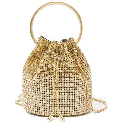 Sac à main - MISS LULU - Bucket Bag - Perles Strass - Bandoulière chaîne - Or Jaune - Publicité Sac à main - MISS LULU - Bucket Bag - Perles Strass - Bandoulière chaîne - Or Jaune - Publicité