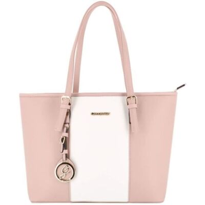 Sac Cabas Femme Fourre-tout Rayures Lycée - Gallantry - Rose - Simili cuir - Zippée Rose - Publicité Sac Cabas Femme Fourre-tout Rayures Lycée - Gallantry - Rose - Simili cuir - Zippée Rose - Publicité