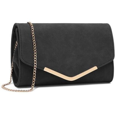 Sac à main femme - MISS LULU - 25x6x15cm - Cuir PU - Fermeture magnétique - Chaîne amovible Noir - Publicité Sac à main femme - MISS LULU - 25x6x15cm - Cuir PU - Fermeture magnétique - Chaîne amovible Noir - Publicité