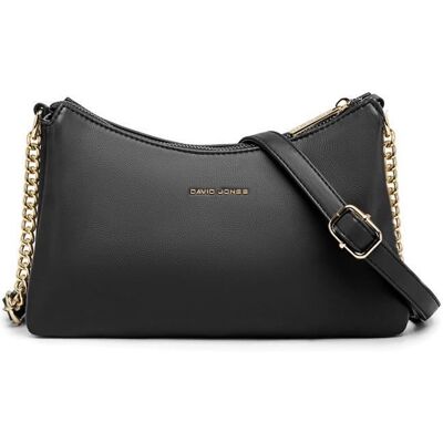 Pochette Bandoulière - David Jones - Petit Sac Epaule Cuir PU Femme - 3 Compartiments Sacoche Plate - Noir Noir - Publicité Pochette Bandoulière - David Jones - Petit Sac Epaule Cuir PU Femme - 3 Compartiments Sacoche Plate - Noir Noir - Publicité