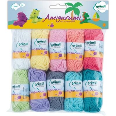 Ensemble de Fil Amigurumi Pastel GRÜNDL - Coton, 10 Couleurs - Publicité Ensemble de Fil Amigurumi Pastel GRÜNDL - Coton, 10 Couleurs - Publicité