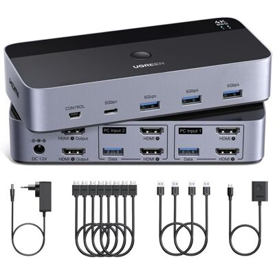 UGREEN KVM HDMI 2x2 4K@60Hz Double affichage - 4 ports USB 3.0 (3xA+1xC) avec câbles et alimentation Noir - Publicité UGREEN KVM HDMI 2x2 4K@60Hz Double affichage - 4 ports USB 3.0 (3xA+1xC) avec câbles et alimentation Noir - Publicité