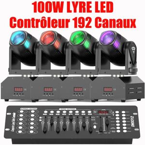 JAJALUYA 100W Lumière de Scène - Pack DE 4 Lyre LED RGBW DMX Gobo Beam - Jeux de Lumiere DJ Avec Console 192 Canaux Noir - Publicité JAJALUYA 100W Lumière de Scène - Pack DE 4 Lyre LED RGBW DMX Gobo Beam - Jeux de Lumiere DJ Avec Console 192 Canaux Noir - Publicité