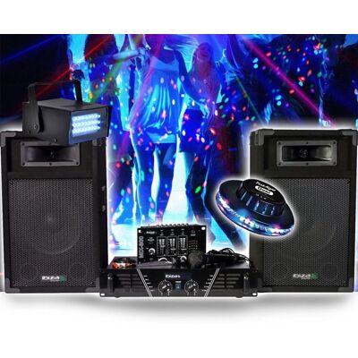 BMI PACK SONORISATION COMPLET Disco 480W IBIZA SOUND DJ300 Ampli - Table de mixage - Enceintes - Micro Jeu Lumière OVNI STROBE LED Noir - Publicité BMI PACK SONORISATION COMPLET Disco 480W IBIZA SOUND DJ300 Ampli - Table de mixage - Enceintes - Micro Jeu Lumière OVNI STROBE LED Noir - Publicité