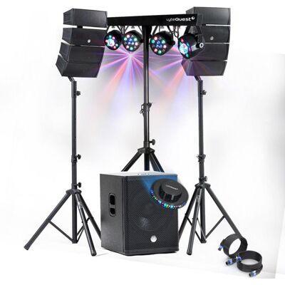 Pack Sono DJ 1200W complet BM SONIC Enceintes +SUB 38cm USB/Bluetooth Câbles Portique Eclairage LED UFO Bar Salle des fêtes Noir - Publicité Pack Sono DJ 1200W complet BM SONIC Enceintes +SUB 38cm USB/Bluetooth Câbles Portique Eclairage LED UFO Bar Salle des fêtes Noir - Publicité