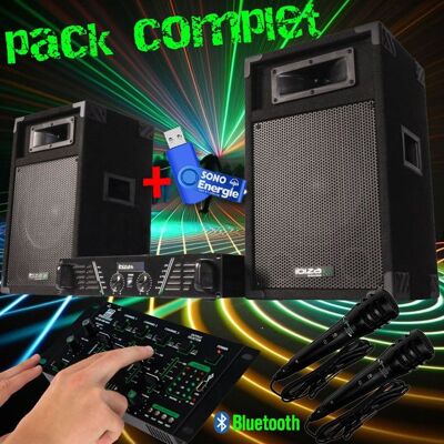 SANS Pack sono complet karaoké ibiza DJ300 480W + table de mixage bluetooth + 2 HP + 2 micros + clé USB 32gigas Noir - Publicité SANS Pack sono complet karaoké ibiza DJ300 480W + table de mixage bluetooth + 2 HP + 2 micros + clé USB 32gigas Noir - Publicité