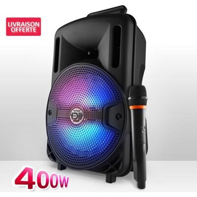 Enceinte sur batterie - MY DEEJAY - DJOON08 - Boomer 8 LED RVB - Bluetooth/USB/SD - Micro & télécommande Noir - Publicité Enceinte sur batterie - MY DEEJAY - DJOON08 - Boomer 8 LED RVB - Bluetooth/USB/SD - Micro & télécommande Noir - Publicité
