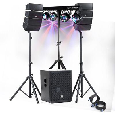 Pack Sono DJ 1200W complet BM SONIC BMS-15-ARRAY-BT Enceintes +SUB 38cm USB/Bluetooth Câbles Eclairage LED Bar Salle des fêtes Noir - Publicité Pack Sono DJ 1200W complet BM SONIC BMS-15-ARRAY-BT Enceintes +SUB 38cm USB/Bluetooth Câbles Eclairage LED Bar Salle des fêtes Noir - Publicité