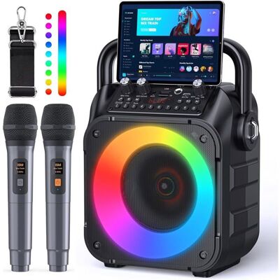 SVATV Karaoké adulte Bluetooth 2 micros sans fil système audio LED fêtes noir - Publicité SVATV Karaoké adulte Bluetooth 2 micros sans fil système audio LED fêtes noir - Publicité