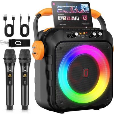 Karaoké portable - SVATV - MS80 - 2 micros sans fil - Bluetooth 5.0 - LED disco 5 effets - Publicité Karaoké portable - SVATV - MS80 - 2 micros sans fil - Bluetooth 5.0 - LED disco 5 effets - Publicité